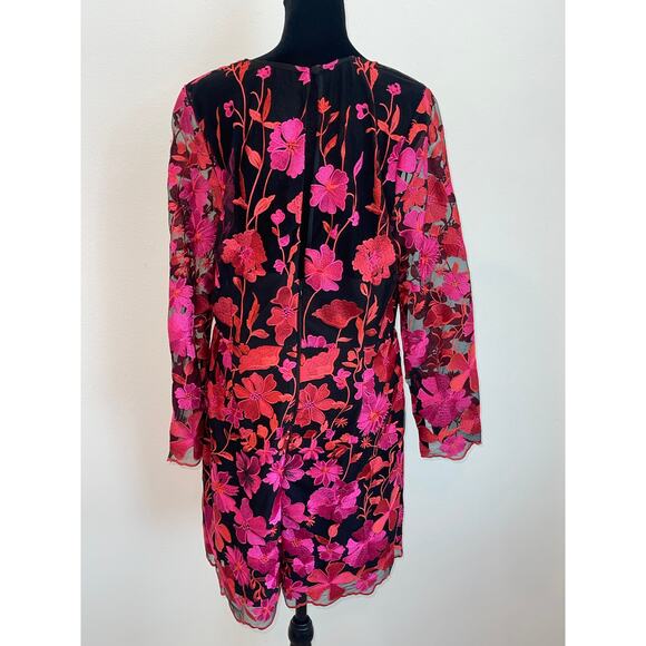 Milly’s Scottie Floral Mesh Lace Embroidered Mini Dress Size 12 Red Black - Picture 5 of 7